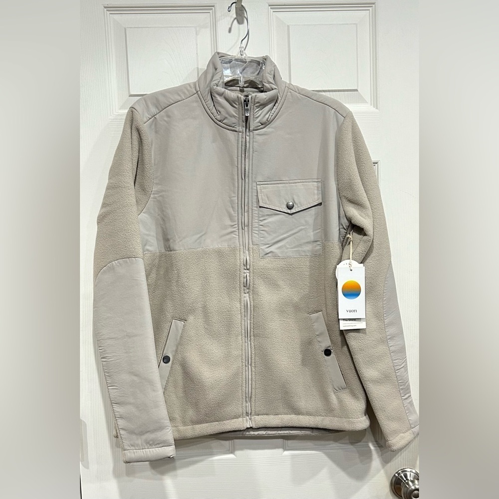 Vuori Men's Medium Morrow Sherpa Jacket Dark Salt White NWT Fleece Full Zip